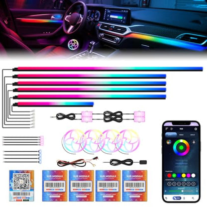 Dreamcolor Acrylic Car Interior Lights 22 in 1 RGB LED Strip Lights APP Control Zoned Control System 252 Color Modes DIY Fiber Optic Ambient Lighting Kits Music Car Neon Light Kits New Version