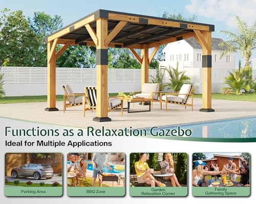 10x12x8 FT Cedar Wood Carport with Sloped Galvanized Steel Roof