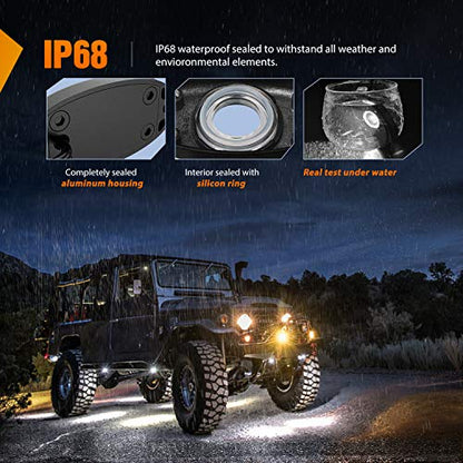 LED Rock Light 6PCS White Light Pods Waterproof Under Body Wheel Well Light Exterior Interior Lights for Car Truck Pickups ATV UTV SUV Motorcycle Boat (8 Count)