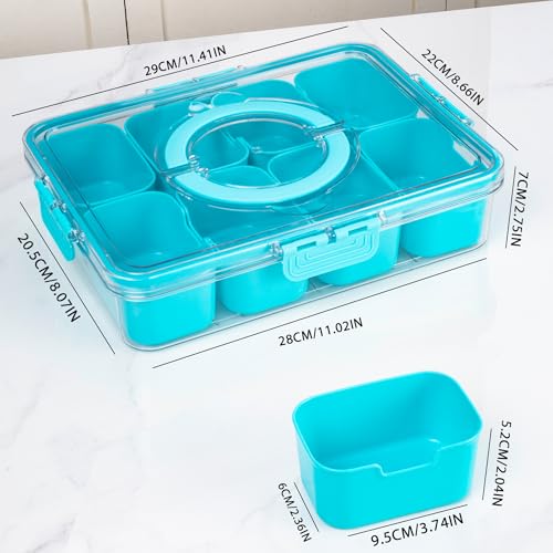 Divided Snack Serving Tray with Lid and Handle Travel Snackle Charcuterie Container Portable Storage Organizer for Candy