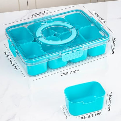 Divided Snack Serving Tray with Lid and Handle Travel Snackle Charcuterie Container Portable Storage Organizer for Candy