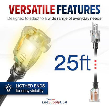 25ft Outdoor Indoor Extension Cord 12