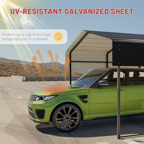 Metal Carport 10 x 15 FT with Heavy Duty Frame & Galvanized Steel Roof