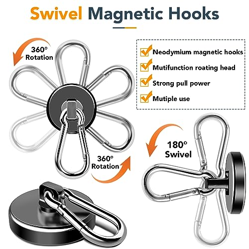 Strong Magnetic Hooks Heavy Duty 200LBS+ Black Swivel Magnet Hook