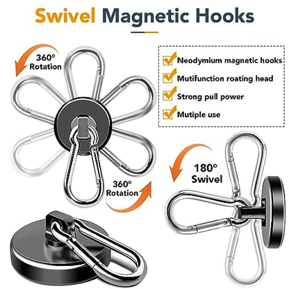 Magnetic Hooks Heavy Duty 150LB Strong Swivel Neodymium Magnets