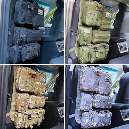 Universal Tactical Car Seat Back Organizer Bag Tactical Molle Vehicle Organizers Panel Vehicle Protector Organizers with 5 Detachable Pouches for Car Truck Ford Jeep