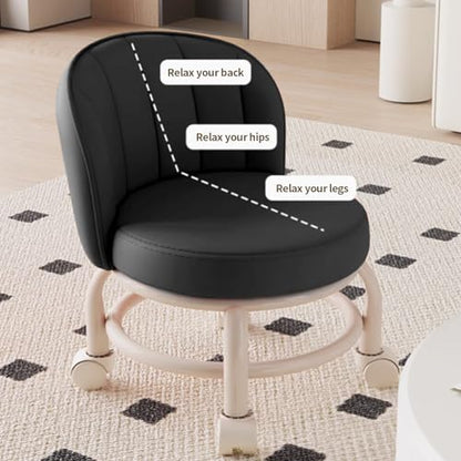 Low Rolling Stool with Backrest