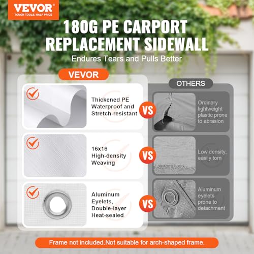 Carport Replacement Canopy Cover Side Wall 10 x 20 ft