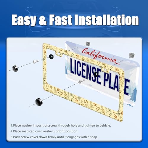 Yellow Wild Flowers License Plate Frame Stainless Steel Accessory12.3x6.3In