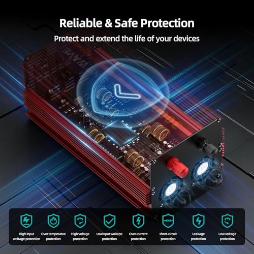 3000W Pure Sine Wave Power Inverter 12V DC to 110V 120V AC for Vehicles