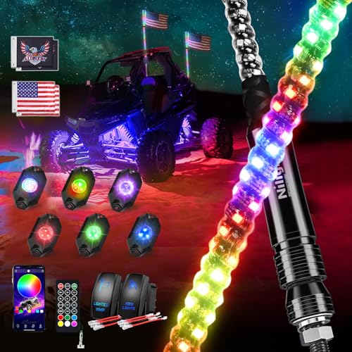 RGB LED Whip Light 2PCS 3FT with 6 Rock Lights Combo