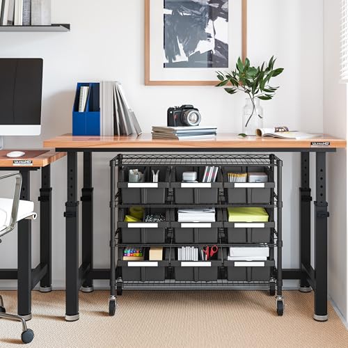 4-Tier NSF 9-Bin Steel Wire Shelving Rack, 36"W x 14"D x 31"H, Graphite