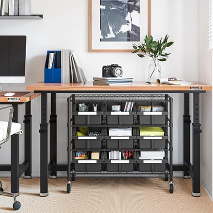 4-Tier NSF 9-Bin Steel Wire Shelving Rack, 36"W x 14"D x 31"H, Graphite