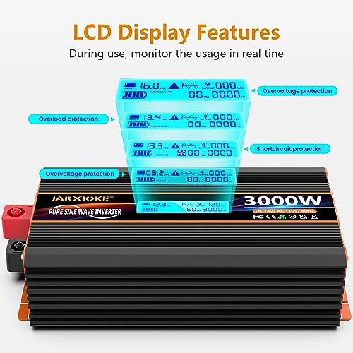 3000 Watt Pure Sine Wave Power Inverter 12V DC to 110V 120V Converter for Family RV Off Grid Solar System Car with Type