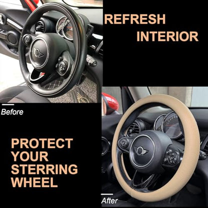 Nappa Leather Steering Wheel Cover Universal 15 Inch