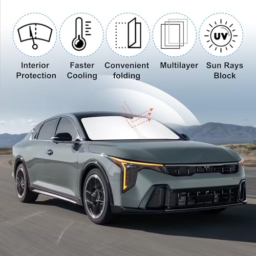 Sun Shade for Kia K4 2025 2026 Accessories Windshield Sun Shade Window Shade UV Rays Protection Sun Visor Cover with Steering Wheel Sunshade Storage Bag