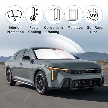 Sun Shade for Kia K4 2025 2026 Accessories Windshield Sun Shade Window Shade UV Rays Protection Sun Visor Cover with Steering Wheel Sunshade Storage Bag