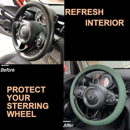 Large Size Nappa Leather Steering Wheel Cover 15.75 Inch