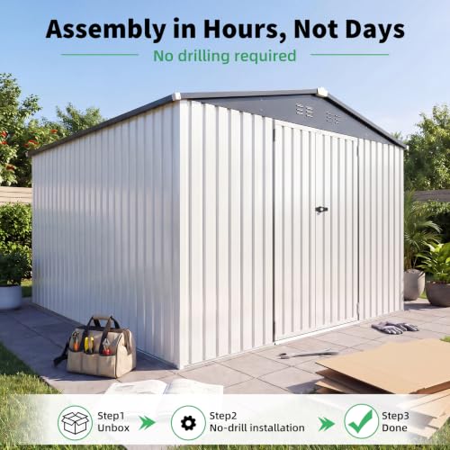 10' x 10' Waterproof Metal Outdoor Storage Shed
