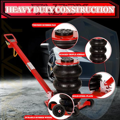 5T Triple Bag Air Jack 11000lbs Pneumatic Jack 3s Fast Lift Up 16in Airbag Jack with Adjustable Long Handle Heavy Duty Triple Air Bag Jack Lift for Cars Garage