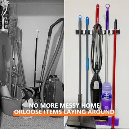 Broom Holder Wall Mount Mop Hanger Tools organizer 5Racks 4Hooks