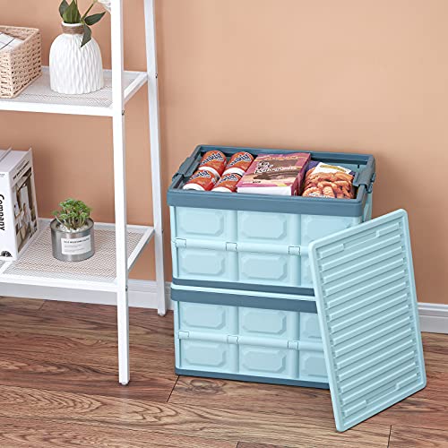 Blue Folding Plastic Stackable Utility Crates 2 (2 Count)