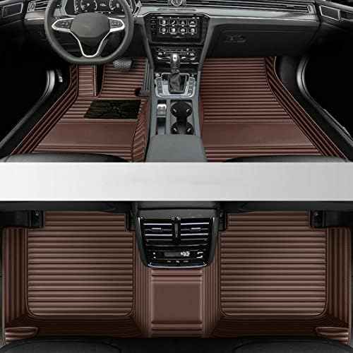 Custom Leather Waterproof Car Floor Mats for 99% Sedan SUV Sports Car Black Beige Men's Women's Vehicle Pads Mat (Brown Stripe)