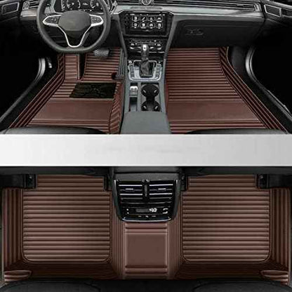Custom Leather Waterproof Car Floor Mats for 99% Sedan SUV Sports Car Black Beige Men's Women's Vehicle Pads Mat (Brown Stripe)