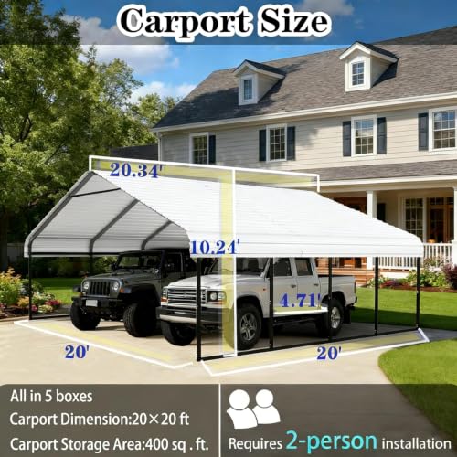 20x20FT Metal Carport with Vertical Roof