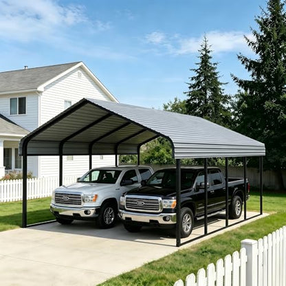20x20 ft Heavy Duty Metal Carport with Vertical Roof Design