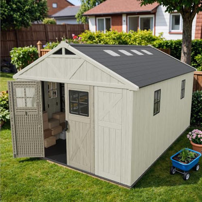 10x14 FT Resin Outdoor Storage Shed with Floor and Skylight