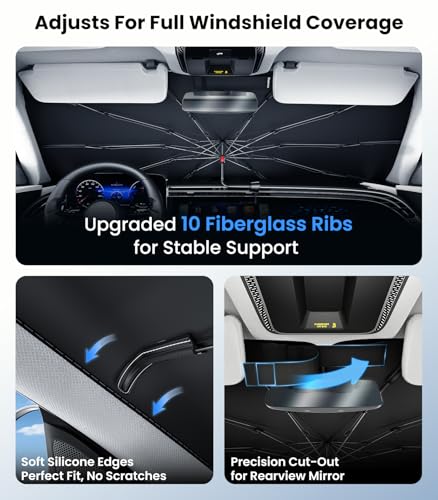 2026 Upgraded Car Windshield Sun Shade [Cool Down by 75℉ ] with Heat Insulation Coating