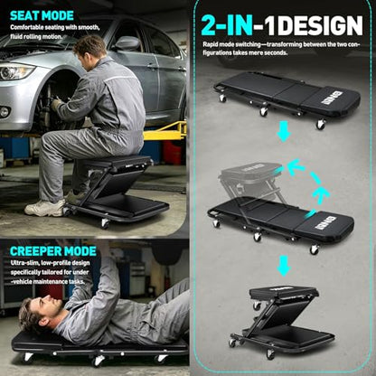 40 Inches Folding 2 in 1 Rolling Z Creeper