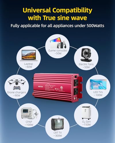 500W Pure Sine Wave Power Inverter DC 12V to AC 110V Car Converter