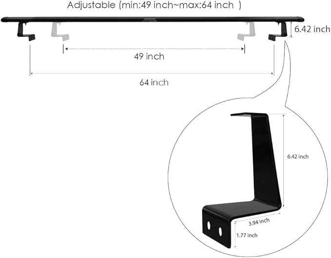 Truck Rack with Two Cross Bars and Four Brackets for Pickup Bed, Universal Aluminum Black Bar Length Adjustable from Min 49” to Max 64” Works with Tonneau Cover that Mounts on Top of Rails