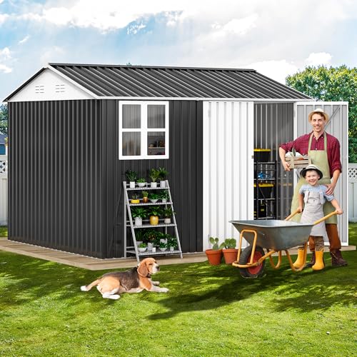 10x8ft Metal Outdoor Storage Shed with Window