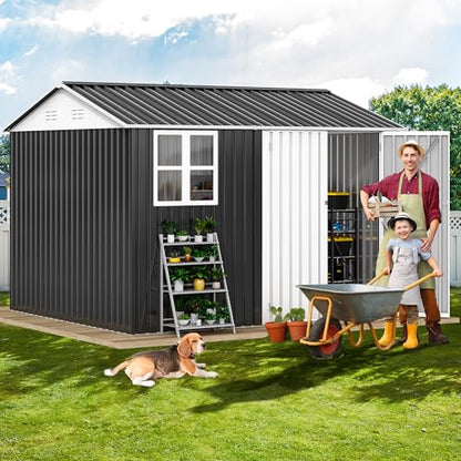 10x8ft Metal Outdoor Storage Shed with Window