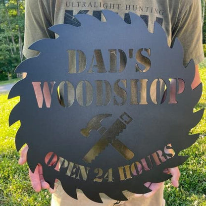 Personalized Dads Woodshop Metal Sign