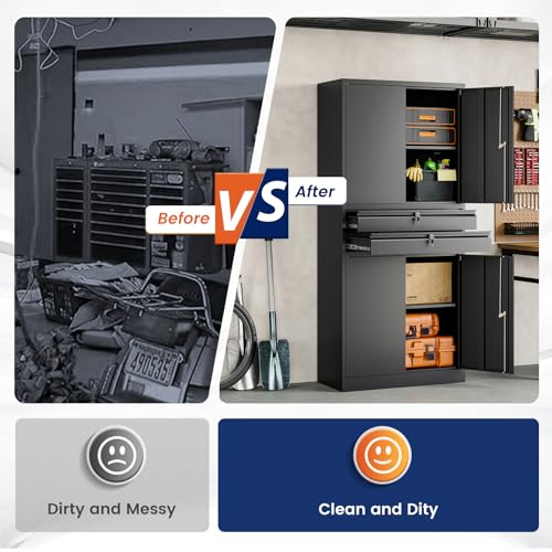 Metal Garage Storage Cabinet with Locking Doors and Adjustable Shelves