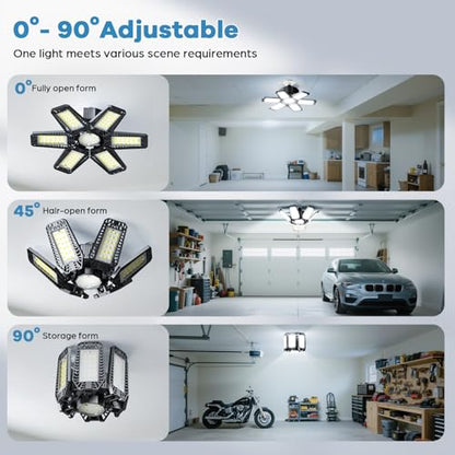 Garage Light 180W 18000 LM 6500K Deformable Garage Lights Ceiling LED with 6+1 Adjustable Panels