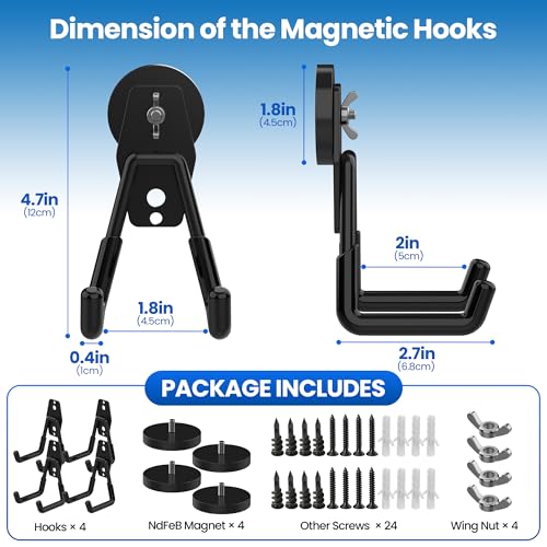 4 Pack Large Magnetic Hooks Heavy Duty Extra Strong Magnetic Garage Hooks Big NdFeB Industrial Magnet Hooks Magnetic Utility Storage Holder Organization with Anti (4 Count)