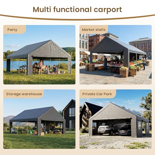 20'×20' Storage Shelter Outdoor Gable Roof Carport with Removable Side Walls