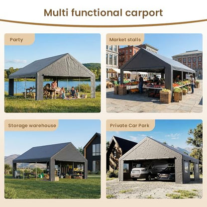 20'×20' Storage Shelter Outdoor Gable Roof Carport with Removable Side Walls