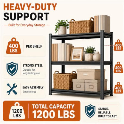 Metal Bookshelf 3 Tier Boltless Steel Bookcase Storage Shelf