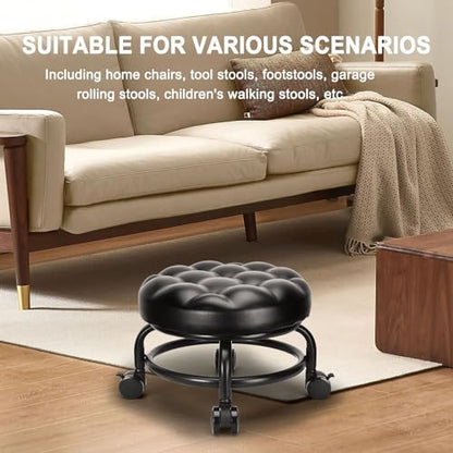 Low Height Rolling Stool Roller Stool PU Leather Comfortable Seat 360°Swivel Rotating