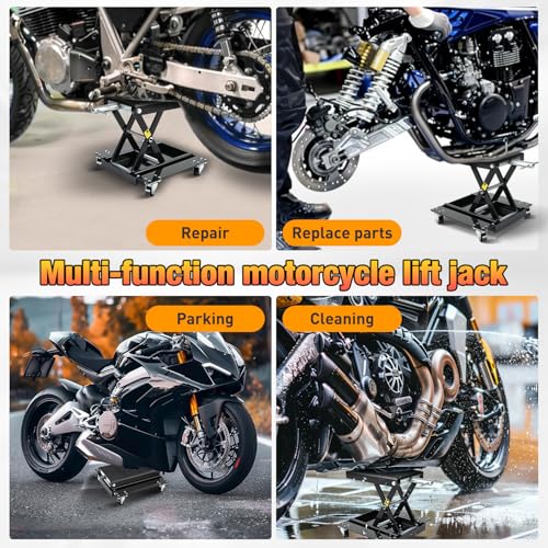 Motorcycle Lift 1100 LBS ATV Scissor Lift Jacks with Dolly Wheels Crank Handle 5.1"