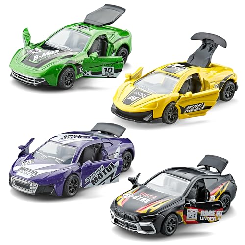 Die Cast Metal Toy Cars Open Doors Pull Back Cars 4 Pack (4 Count)