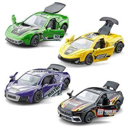 Die Cast Metal Toy Cars Open Doors Pull Back Cars 4 Pack (4 Count)
