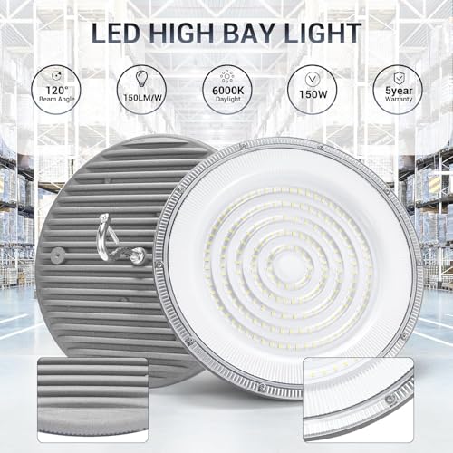 10 Pack 150W UFO Led High Bay Light 6000K Daylight (10 Count)