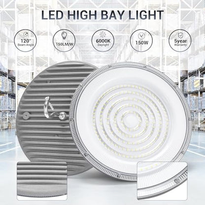 10 Pack 150W UFO Led High Bay Light 6000K Daylight (10 Count)